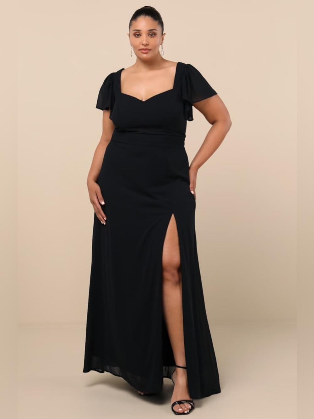 LULU'S Simply Delightful Black
Tie-Back Flutter Sleeve Maxi
Dress - Picture 5 of 12